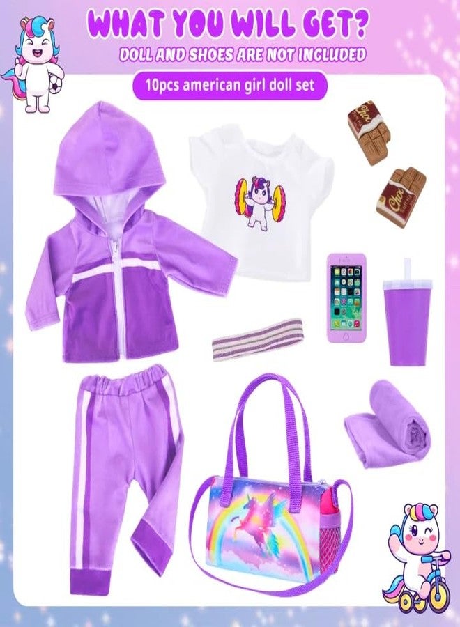 Ecore Fun 18 Inch Doll Clothes and Accessories- Sport Outfit Set, 10 Pcs Girl Doll Clothes Include Sweatshirt Suit, Sport Bag, Headbands ect- Fit Sports Dress up Game - Image 2
